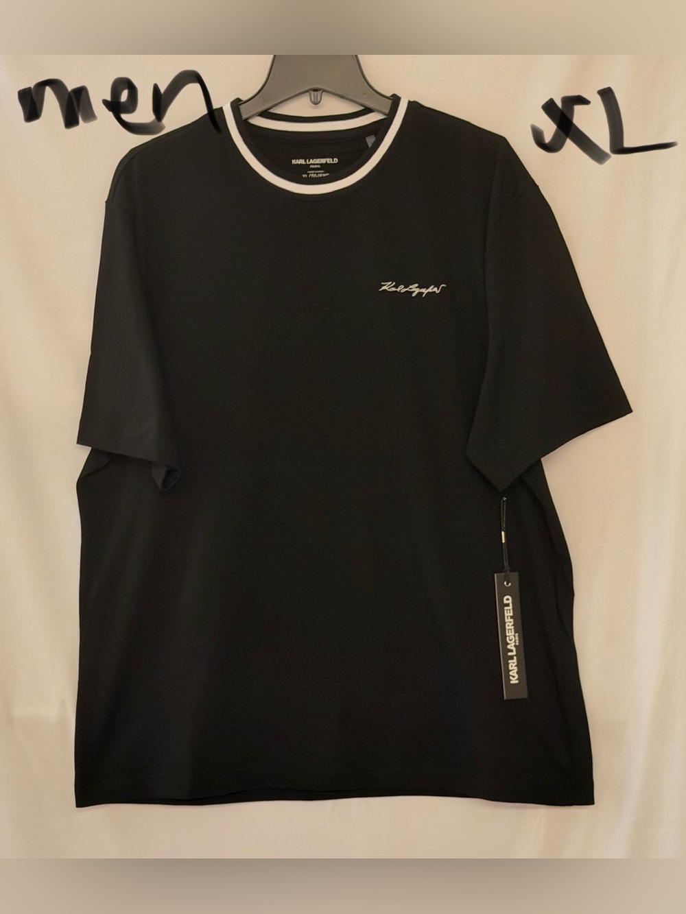 Karl Lagerfeld Black Tee with White Neck Trim